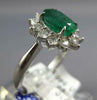 ESTATE LARGE 2.14CT DIAMOND & AAA EMERALD PLATINUM OVAL & ROUND ENGAGEMENT RING