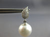 ESTATE .22CT DIAMOND & AAA SOUTH SEA PEARL 18K WHITE GOLD LEAF HANGING EARRINGS