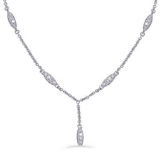 .76CT DIAMOND 14K WHITE GOLD 3 STONE FILIGREE MARQUISE SHAPE LARIAT NECKLACE