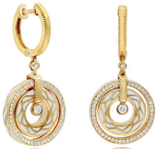 .67CT DIAMOND & WHITE ENAMEL 18KT ROSE GOLD 3D ROUND SOLITAIRE HANGING EARRINGS