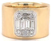 LARGE .78CT DIAMOND 18KT 2 TONE GOLD 3D ROUND & BAGUETTE MATTE & SHINY FUN RING
