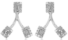 ESTATE .49CT DIAMOND 14K WHITE GOLD ROUND & BAGUETTE TRIANGULAR HANGING EARRINGS