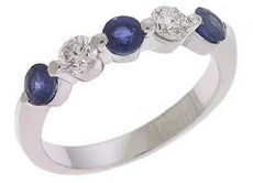 1.26CT DIAMOND & AAA SAPPHIRE 14KT WHITE GOLD 5 STONE CLASSIC ANNIVERSARY RING