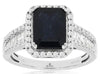 2.85CT DIAMOND & AAA SAPPHIRE 14K WHITE GOLD EMERALD CUT & ROUND ENGAGEMENT RING