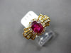 1.57CT DIAMOND & AAA RUBY 18KT YELLOW GOLD 3D ROUND & BAGUETTE ENGAGEMENT RING