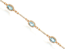 3.90CT DIAMOND & AAA AQUAMARINE 14KT ROSE GOLD 3D OVAL & ROUND TENNIS BRACELET