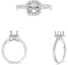 .42CT DIAMOND 14KT WHITE GOLD CUSHION & ROUND 4 PRONG SEMI MOUNT ENGAGEMENT RING