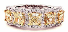 WIDE 3.55CT DIAMOND 18K 2 TONE GOLD CUSHION & ROUND SQUARE HALO ANNIVERSARY RING
