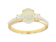 1.35CT DIAMOND & AAA OPAL 14KT YELLOW GOLD OVAL & ROUND 3 STONE ENGAGEMENT RING