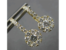 ESTATE .82CT DIAMOND 14K YELLOW GOLD SOLITAIRE HALO LEVERBACK HANGING EARRINGS