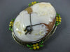 ANTIQUE LARGE .05CT DIAMOND & ENAMEL 14KT WHITE GOLD LADY CAMEO BROOCH PENDANT