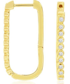 ESTATE .25CT DIAMOND 14KT YELLOW GOLD BEZEL OVAL SHAPE HUGGIE HANGING EARRINGS