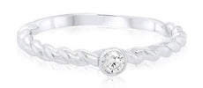 ESTATE .10CT DIAMOND 14K WHITE GOLD CLASSIC SOLITAIRE BEZEL ROPE FRIENDSHIP RING