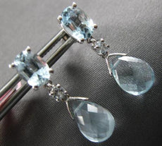 4.28CT AAA AQUAMARINE 18K WHITE GOLD MULTI SHAPE TEAR DROP FUN HANGING EARRINGS