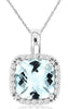 1.98CT DIAMOND & AAA AQUAMARINE 14KT WHITE GOLD CUSHION SQUARE FLOATING PENDANT
