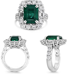 9.26CT DIAMOND & AAA EMERALD PLATINUM SQUARE HALO PRINCESS DIANA ENGAGEMENT RING