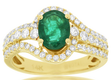 1.75CT DIAMOND & AAA EMERALD 14KT YELLOW GOLD OVAL & ROUND CRISS CROSS HALO RING