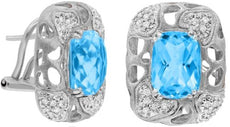 7.19CT DIAMOND & AAA BLUE TOPAZ 14KT WHITE GOLD CUSHION & ROUND SQUARE EARRINGS