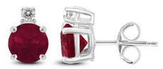 ESTATE .96CT DIAMOND & AAA RUBY 14KT WHITE GOLD 3D CLASSIC STUD EARRINGS