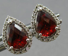 2.41CT DIAMOND & AAA GARNET 14K WHITE GOLD PEAR SHAPE & ROUND HALO STUD EARRINGS