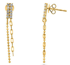 .26CT DIAMOND 14K YELLOW GOLD 3D DOUBLE ROW OVAL MULTI BEAD FUN HANGING EARRINGS