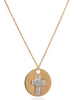 ESTATE .09CT DIAMOND 18KT 2 TONE GOLD 3D CLASSIC CIRCULAR CROSS FLOATING PENDANT