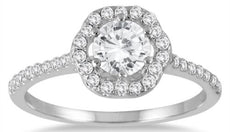 .98CT DIAMOND 14K WHITE GOLD CLASSIC ROUND SOLITAIRE FLOWER HALO ENGAGEMENT RING
