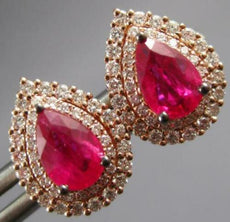 1.24CT DIAMOND & AAA RUBY 14K ROSE GOLD PEAR SHAPE & ROUND CLASSIC STUD EARRINGS