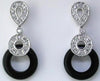 ESTATE .15CT DIAMOND & AAA ONYX 14KT WHITE GOLD ROUND TEAR DROP HANGING EARRINGS