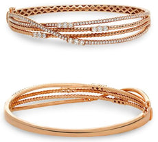 1.19CT DIAMOND 14K ROSE GOLD MULTI ROW CRISS CROSS INFINITY CUFF BANGLE BRACELET