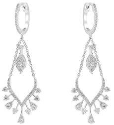1.19CT DIAMOND 14KT WHITE GOLD 3D ROUND MULTI TEAR DROP HUGGIE HANGING EARRINGS