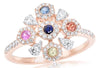 ESTATE WIDE .64CT DIAMOND & AAA MULTI COLOR SAPPHIRE 14KT ROSE GOLD 3D FUN RING