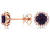 ESTATE 1.41CT DIAMOND & AAA AMETHYST 14KT ROSE GOLD 3D ROUND HALO STUD EARRINGS