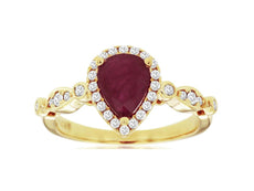 1.37CT DIAMOND & AAA RUBY 14KT YELLOW GOLD 3D PEAR SHAPE & ROUND ENGAGEMENT RING