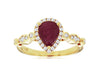 1.37CT DIAMOND & AAA RUBY 14KT YELLOW GOLD 3D PEAR SHAPE & ROUND ENGAGEMENT RING