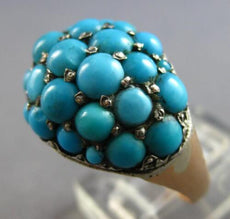 ANTIQUE WIDE AAA TURQUOISE 14KT ROSE GOLD HANDCRAFTED DOME SHAPE FUN RING #28087