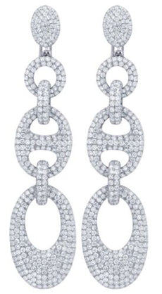 EXTRA LARGE 20CT DIAMOND 18K WHITE GOLD 3D MULTI ROW CHANDELIER HANGING EARRINGS
