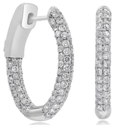 2.0CT DIAMOND 14KT WHITE GOLD CLASSIC MULTI ROW INSIDE OUT HOOP HANGING EARRINGS