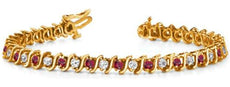 3.95CT DIAMOND & AAA RUBY 14KT YELLOW GOLD 3D CLASSIC S DESIGN TENNIS BRACELET