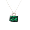 ESTATE .54CT DIAMOND & AAA EMERALD 18KT WHITE GOLD 3D PURSE FUN FLOATING PENDANT