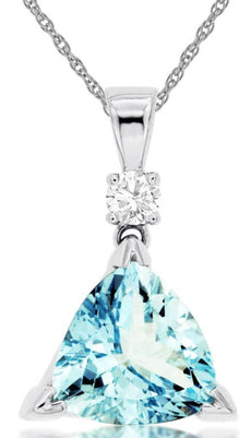 2.3CT DIAMOND & AAA AQUAMARINE 14KT WHITE GOLD TRILLION & ROUND FLOATING PENDANT