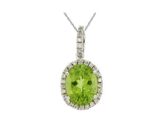 2.58CT DIAMOND & AAA PERIDOT 14KT WHITE GOLD OVAL & ROUND HALO FLOATING PENDANT