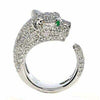 2.55CT DIAMOND & AAA EMERALD 18KT WHITE GOLD 3D HAPPY PANTHER JAGUAR FUN RING