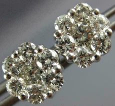 ESTATE LARGE 1.85CT DIAMOND 14K WHITE GOLD 3D FLOWER CLUSTER STUD EARRINGS #2853