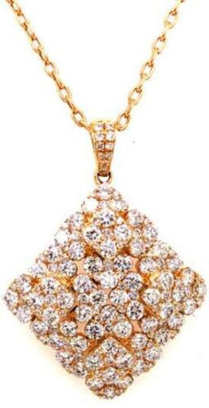 3.82CT DIAMOND 18KT YELLOW GOLD 3D CLUSTER SQUARE GEOMETRICAL FLOATING PENDANT