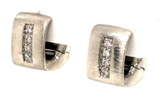 ESTATE .06CT DIAMOND 18KT WHITE GOLD ROUND SQUARE HUGGIE HOOP HANGING EARRINGS