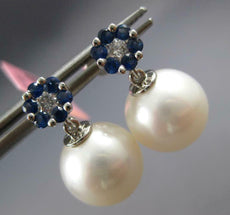 .50CT DIAMOND & AAA SAPPHIRE & SOUTH SEA PEARL 14KT WHITE GOLD FLOWER EARRINGS