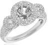 1.39CT DIAMOND 14K WHITE GOLD 3D 6 PRONG 3 STONE PAVE SEMI MOUNT ENGAGEMENT RING