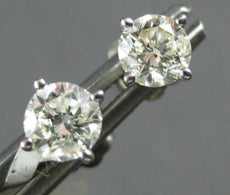 ESTATE .93CT DIAMOND 14KT WHITE GOLD 3D CLASSIC ROUND FOUR PRONG STUD EARRINGS