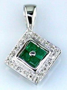 .47CT DIAMOND & AAA EMERALD 14KT WHITE GOLD 3D PRINCESS & ROUND FLOATING PENDANT